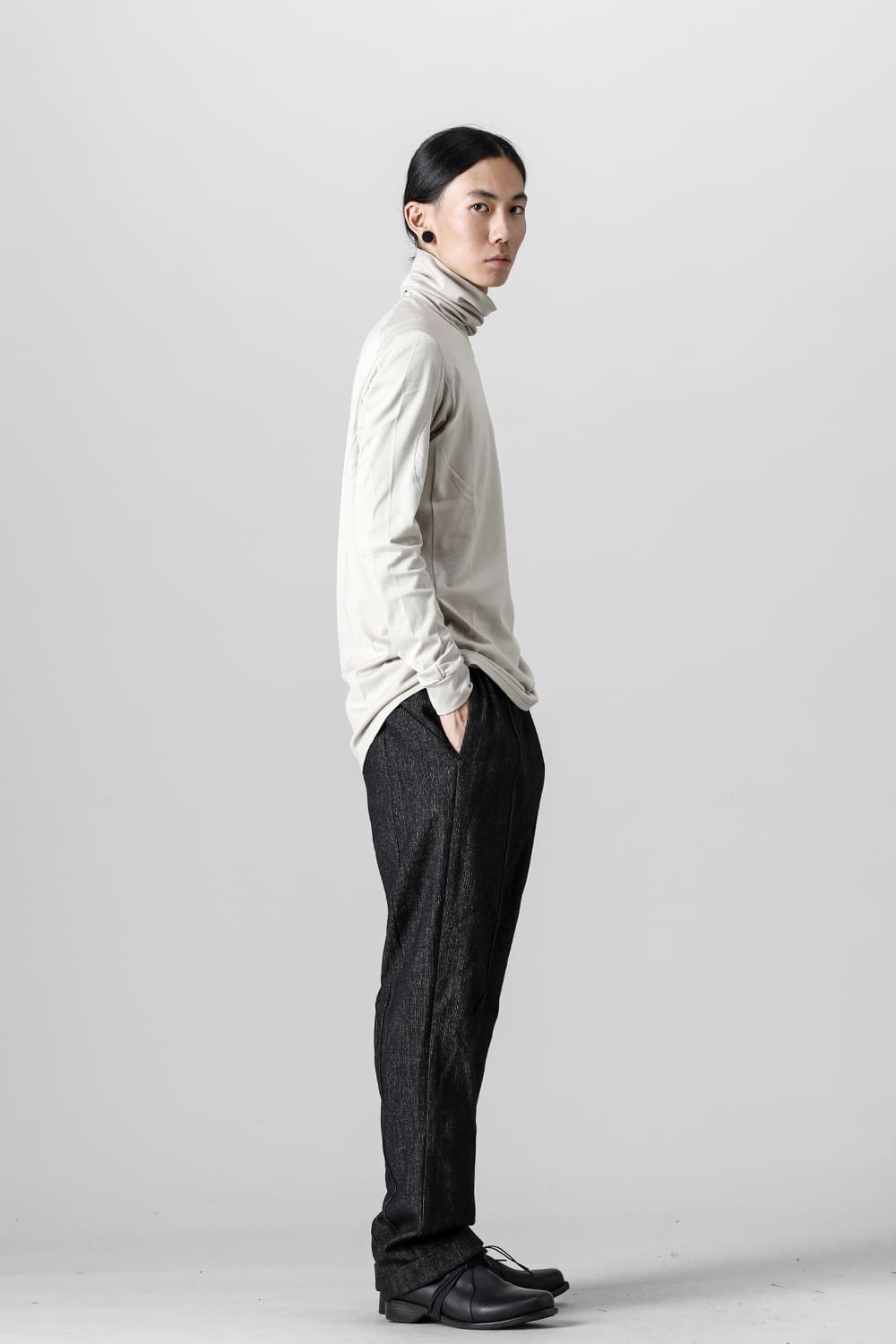 FASCINATE Limited Superior Pima Cotton Jersey High Neck Long Sleeve T-shirt Pale Gray