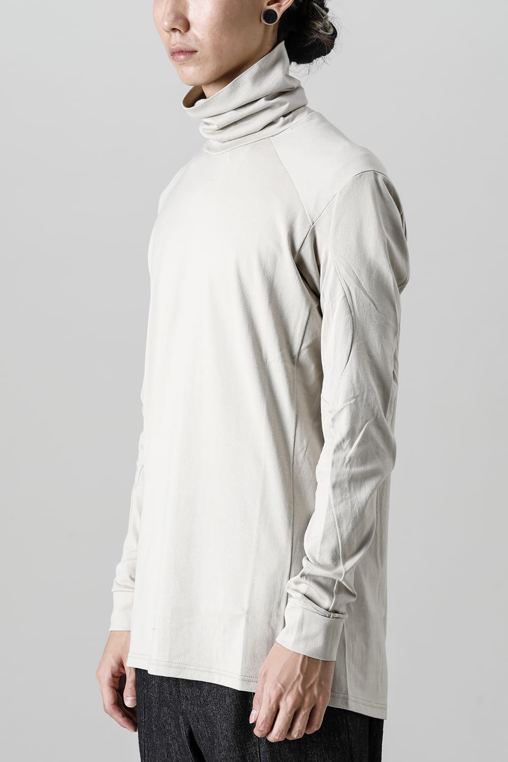 FASCINATE Limited Superior Pima Cotton Jersey High Neck Long Sleeve T-shirt Pale Gray