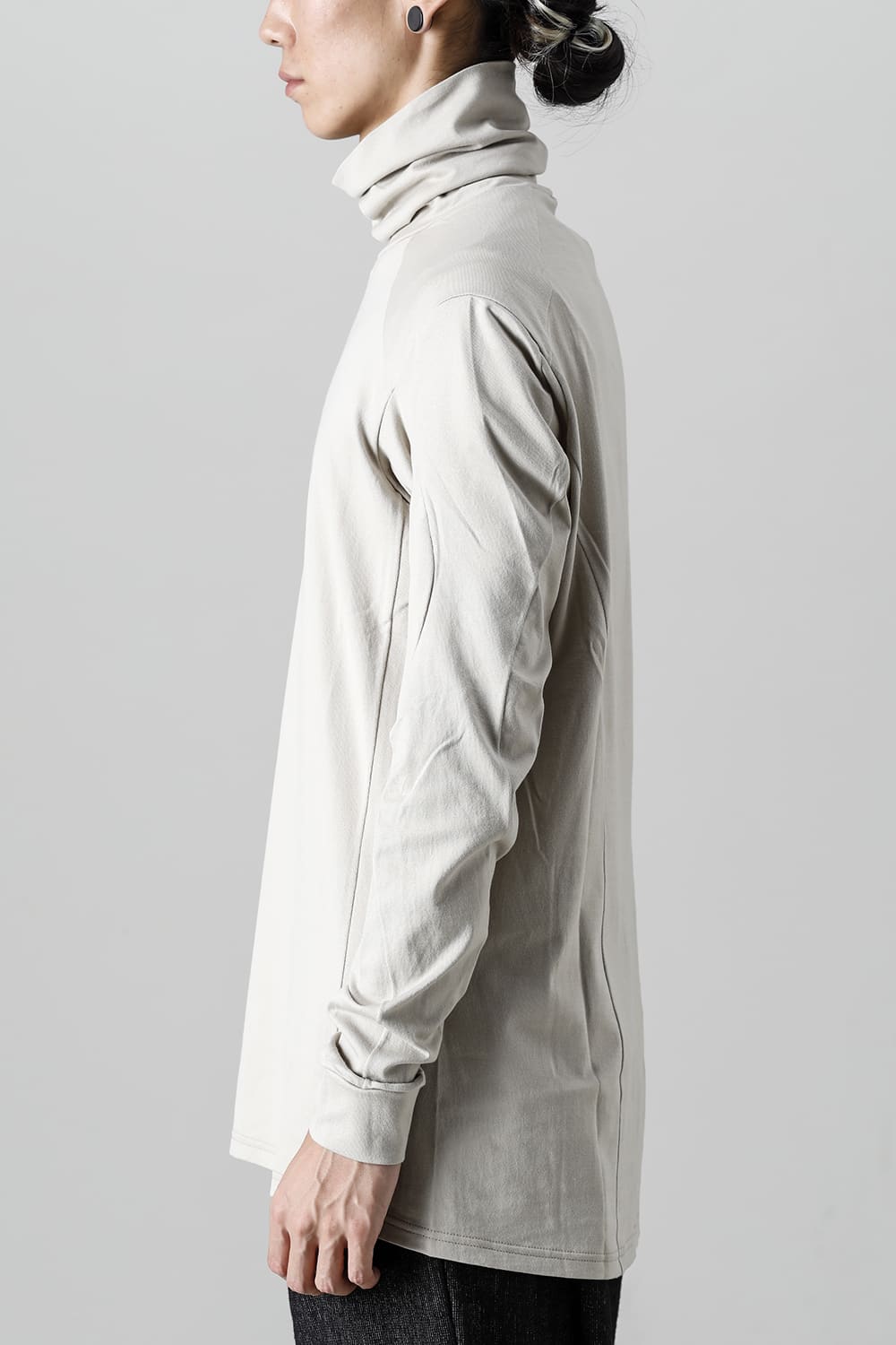 FASCINATE Limited Superior Pima Cotton Jersey High Neck Long Sleeve T-shirt Pale Gray