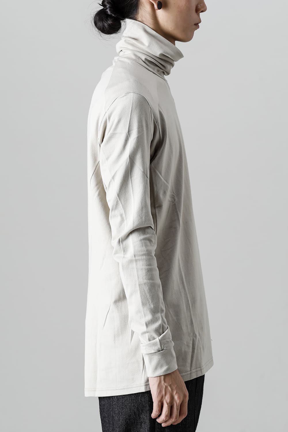 FASCINATE Limited Superior Pima Cotton Jersey High Neck Long Sleeve T-shirt Pale Gray