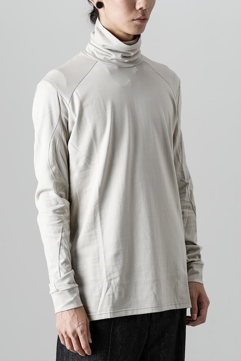 FASCINATE Limited Superior Pima Cotton Jersey High Neck Long Sleeve T-shirt Pale Gray