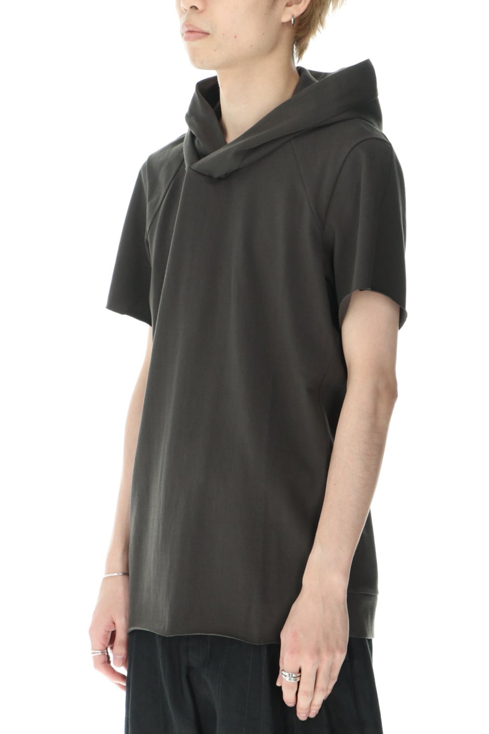 Hooded short sleeve medium weight soft jersey Mud Khaki