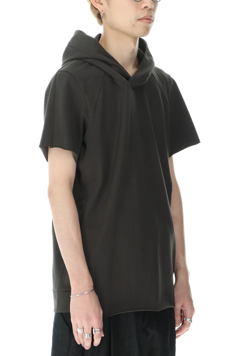 Hooded short sleeve medium weight soft jersey Mud Khaki