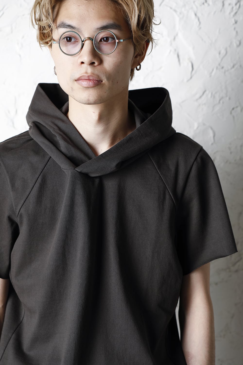 Hooded short sleeve medium weight soft jersey Mud Khaki