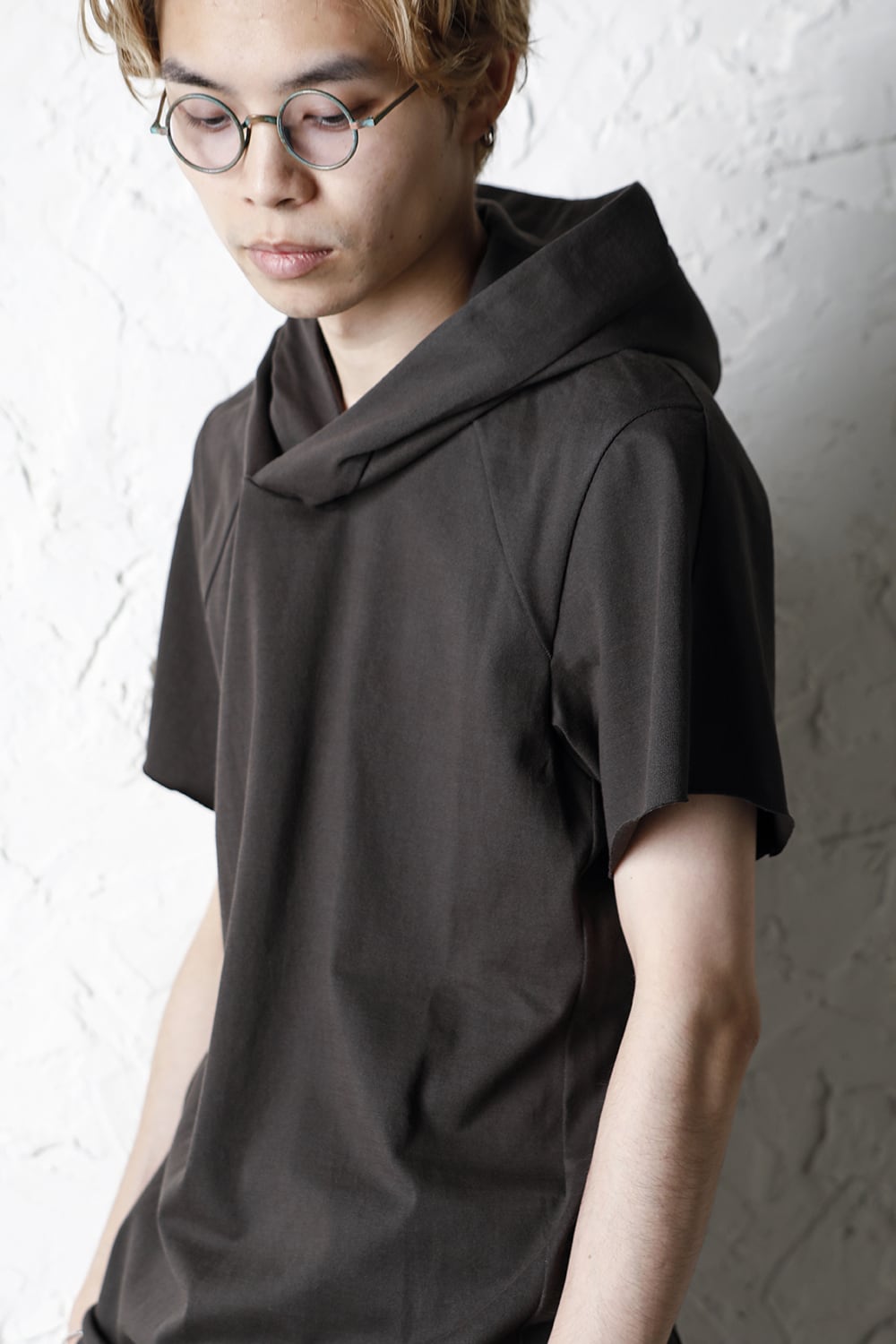 Hooded short sleeve medium weight soft jersey Mud Khaki