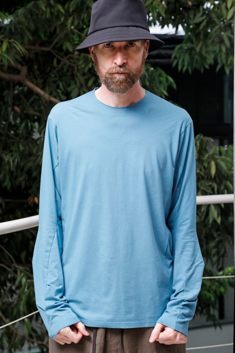 Print Long sleeve cotton stretch jersey  Fade Blue