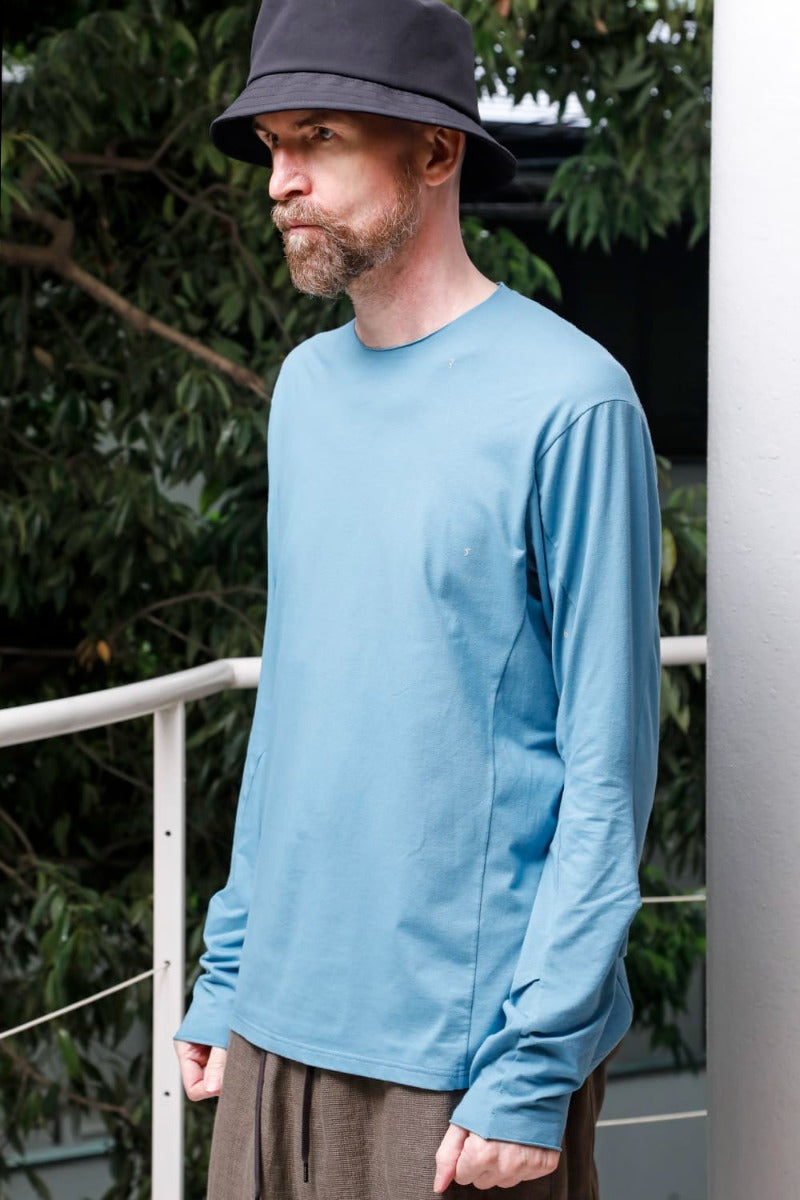 Print Long sleeve cotton stretch jersey  Fade Blue