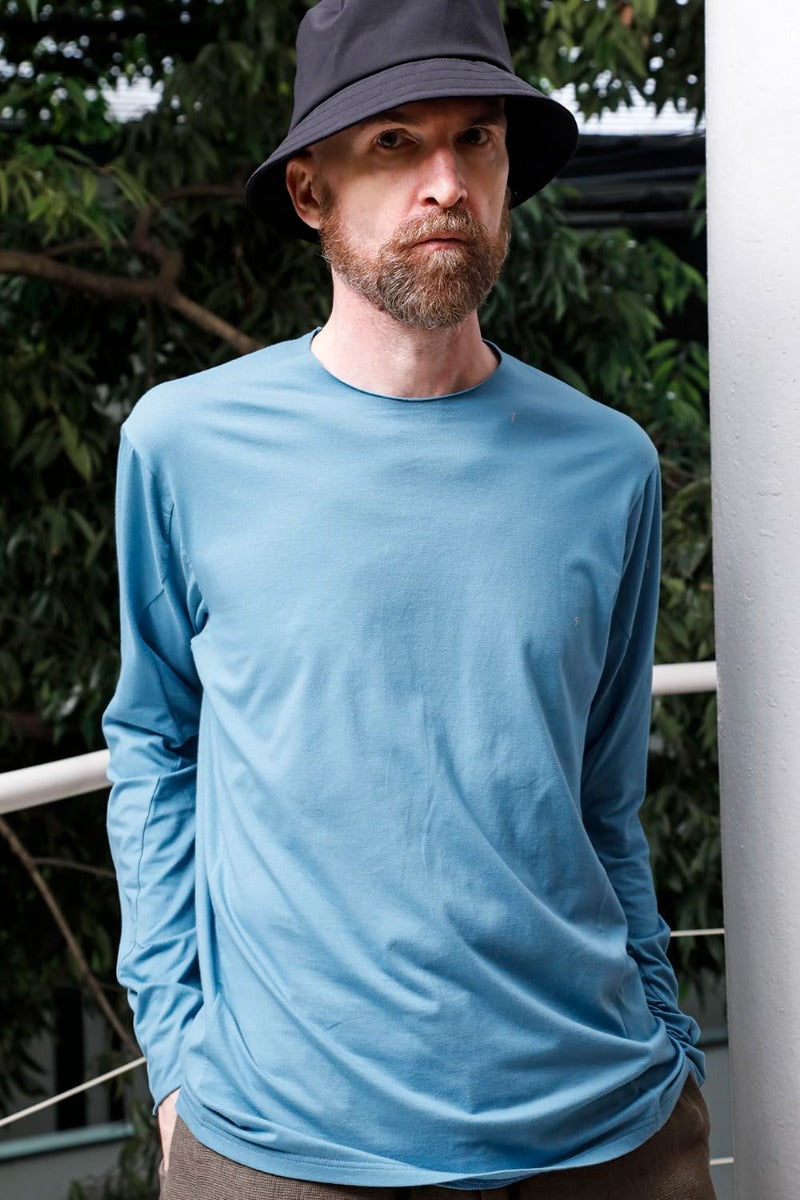 Print Long sleeve cotton stretch jersey  Fade Blue