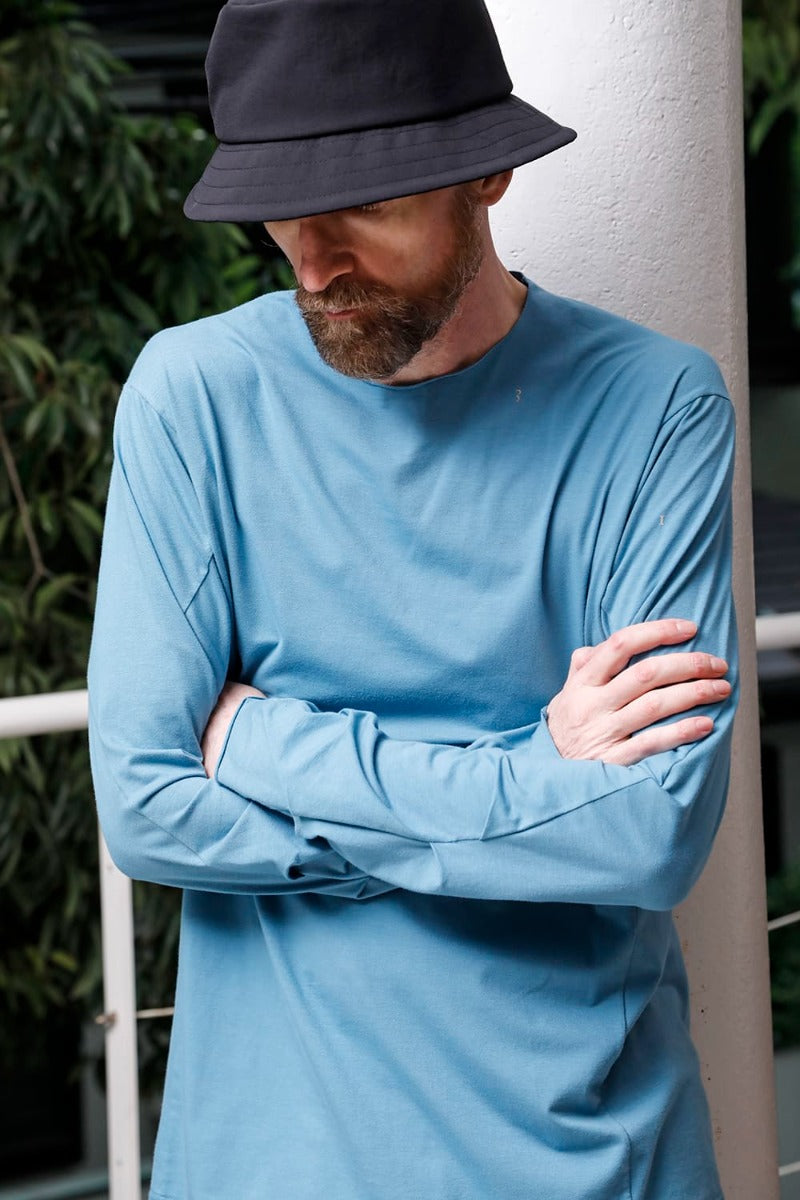 Print Long sleeve cotton stretch jersey  Fade Blue