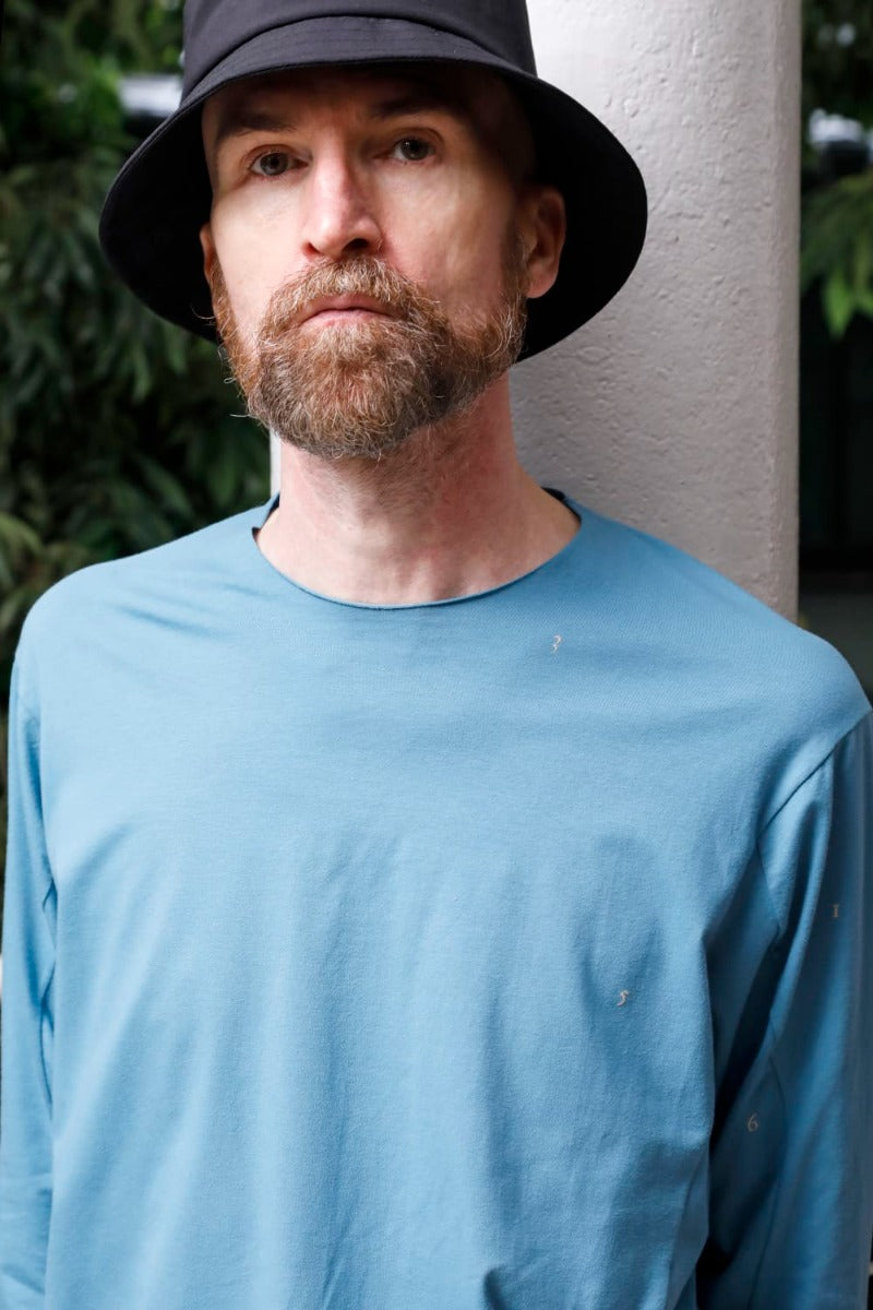 Print Long sleeve cotton stretch jersey  Fade Blue