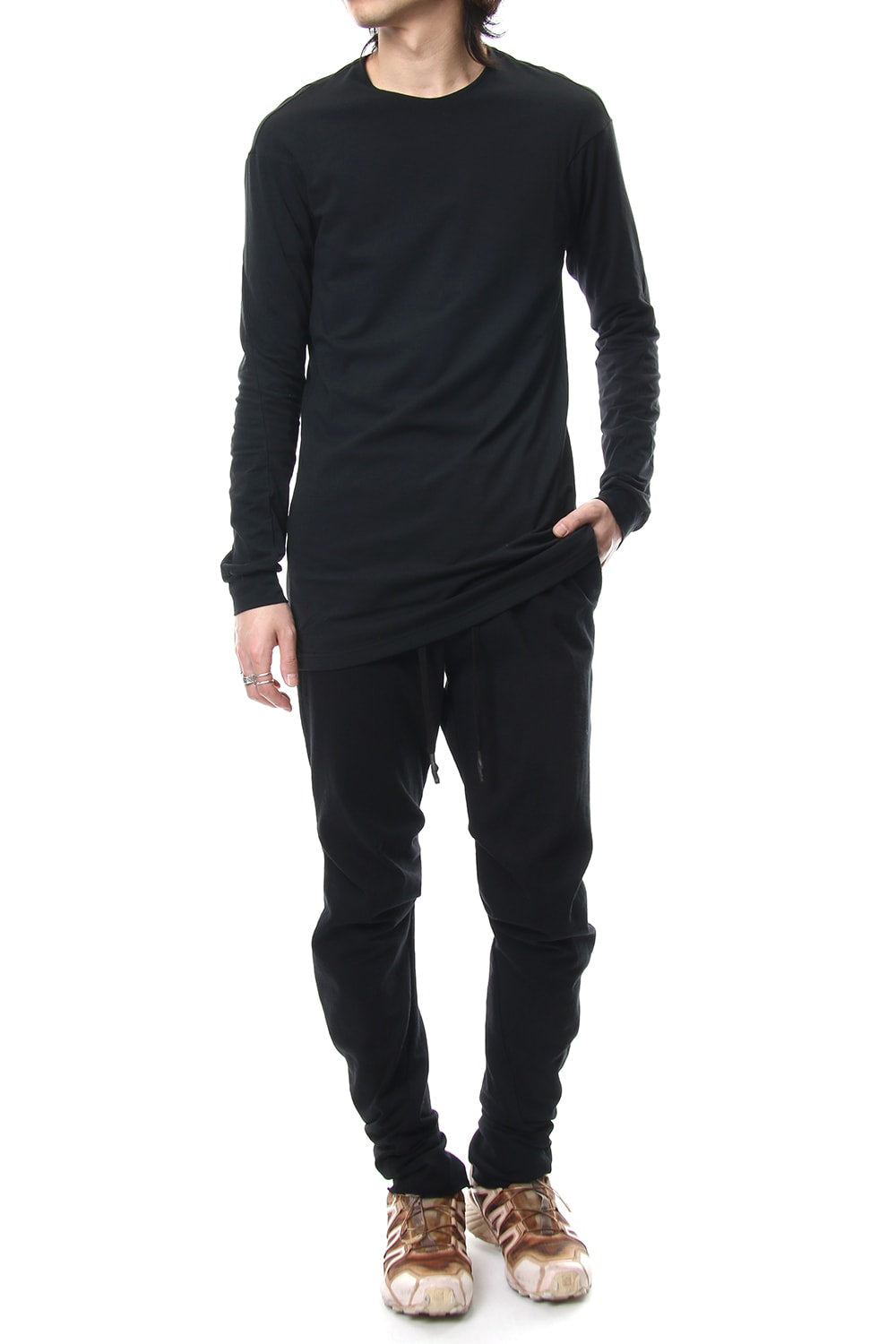 Long sleeve cotton stretch jersey - Black