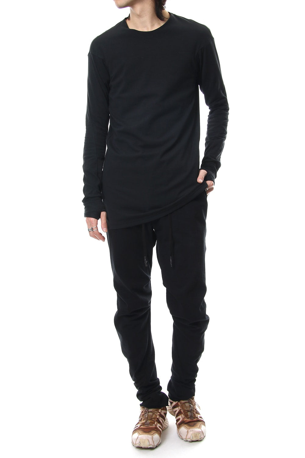 Long sleeve cotton stretch jersey - Black