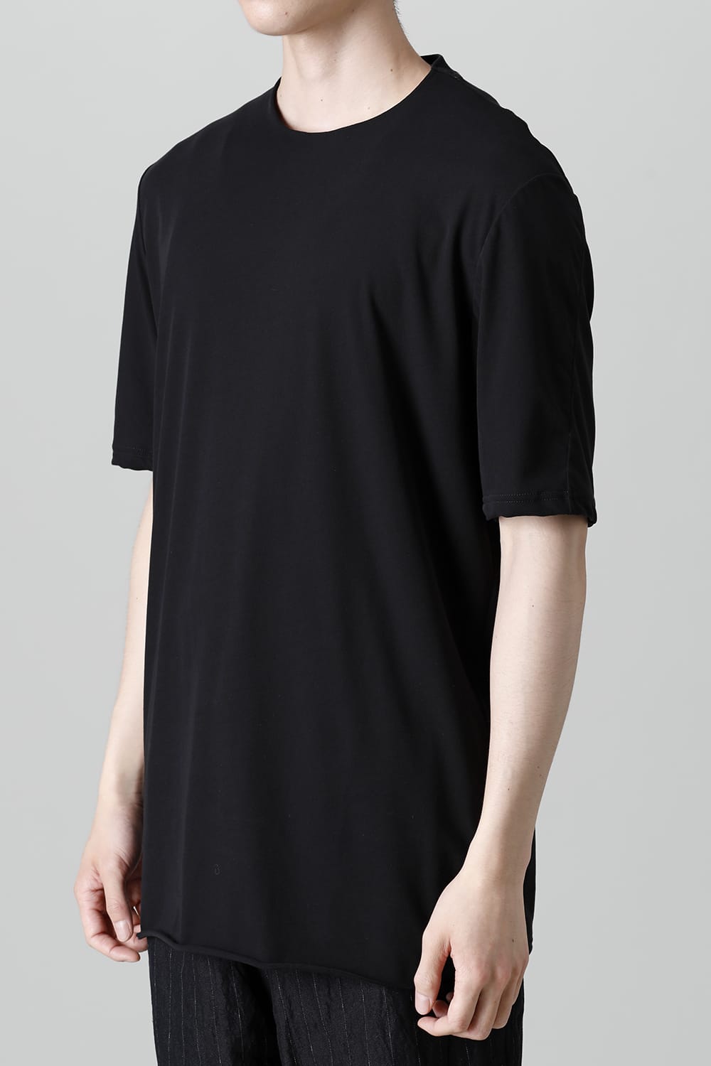 Short sleeve loose fit tight twist yarn jersey  Black