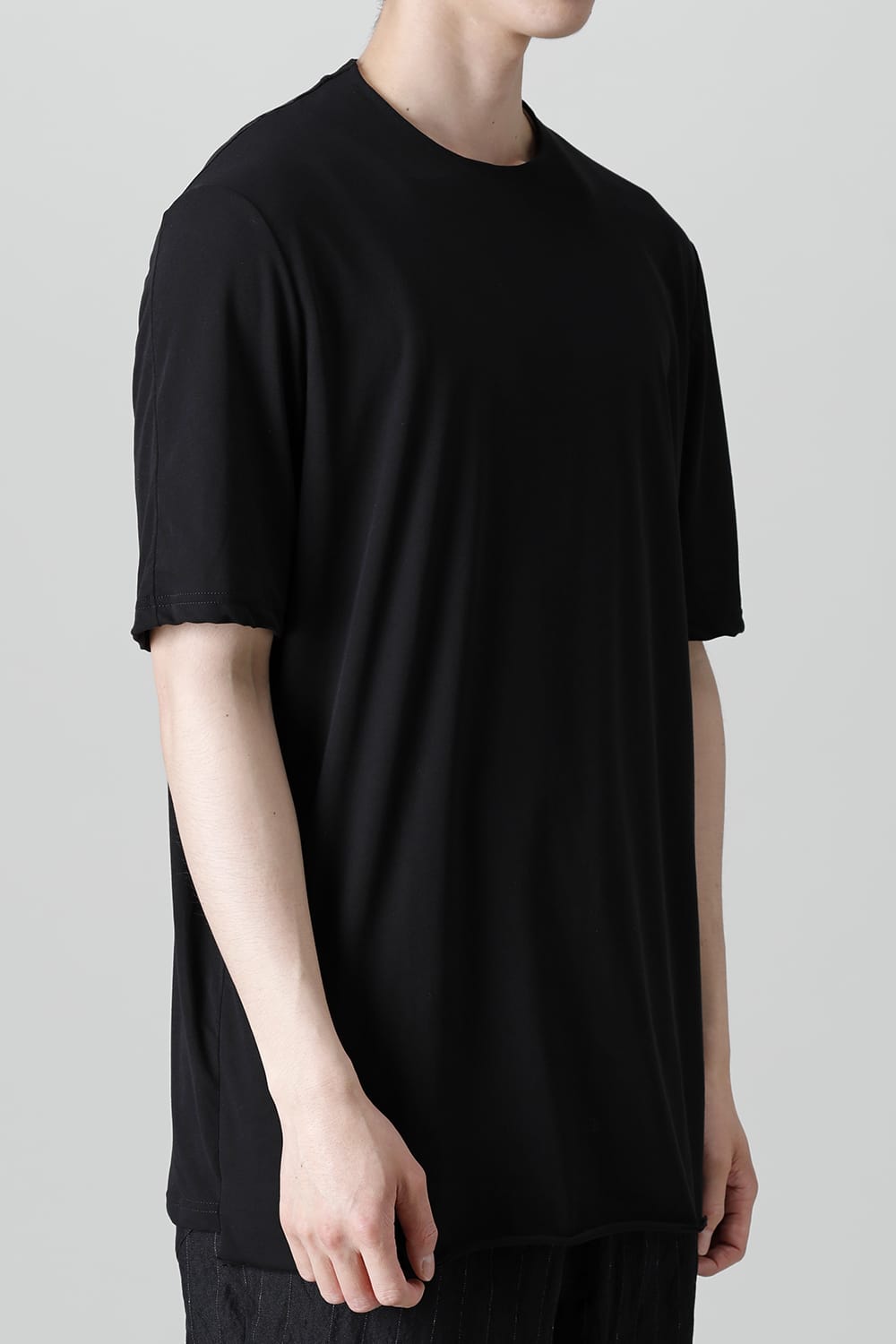 Short sleeve loose fit tight twist yarn jersey  Black