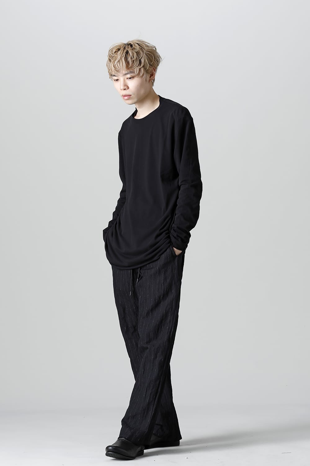 Long sleeve loose fit tight twist yarn jersey  Black