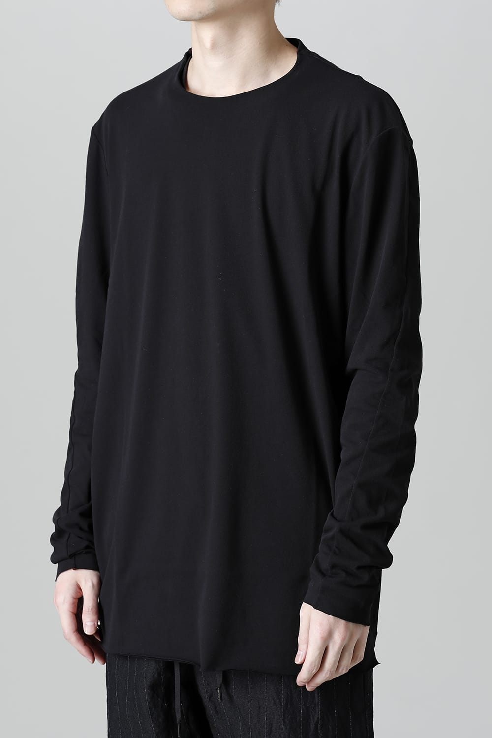 Long sleeve loose fit tight twist yarn jersey  Black