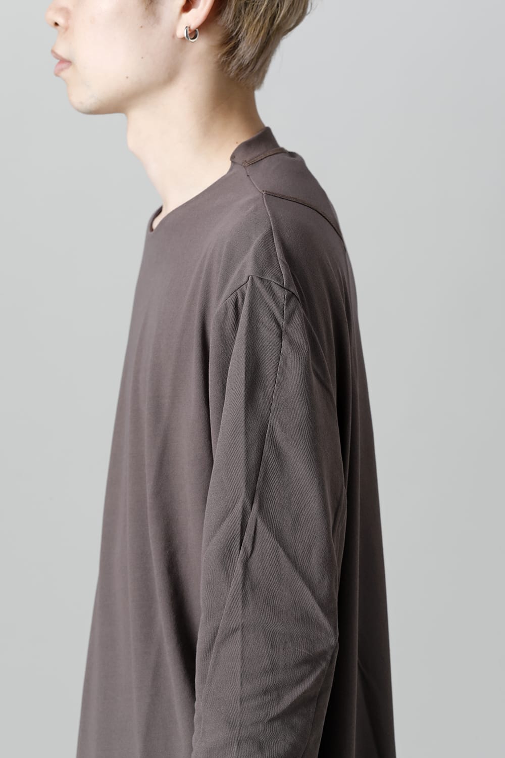 Long sleeve loose fit tight twist yarn jersey  Dark Beige