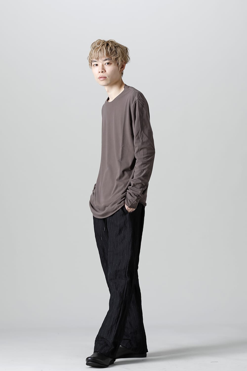 Long sleeve loose fit tight twist yarn jersey  Dark Beige