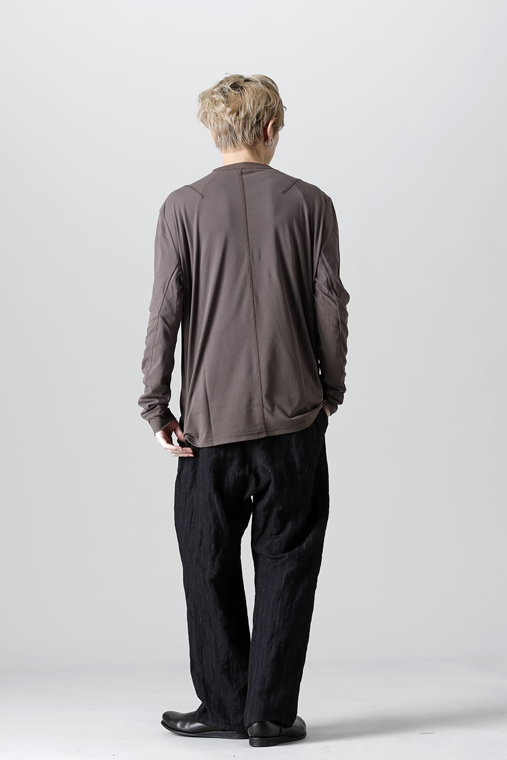 Long sleeve loose fit tight twist yarn jersey  Dark Beige