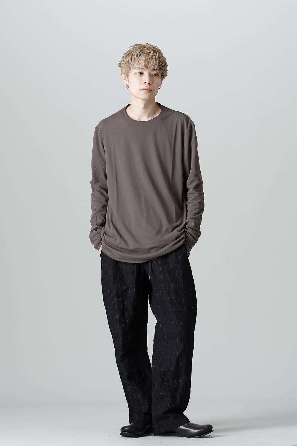 Long sleeve loose fit tight twist yarn jersey  Dark Beige