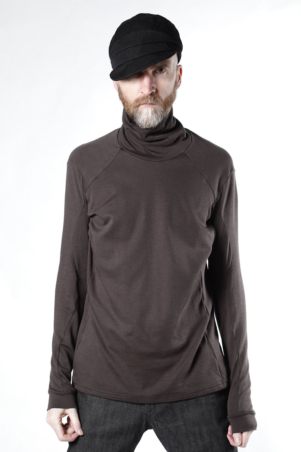 High neck long sleeve soft jersey Brown Gray