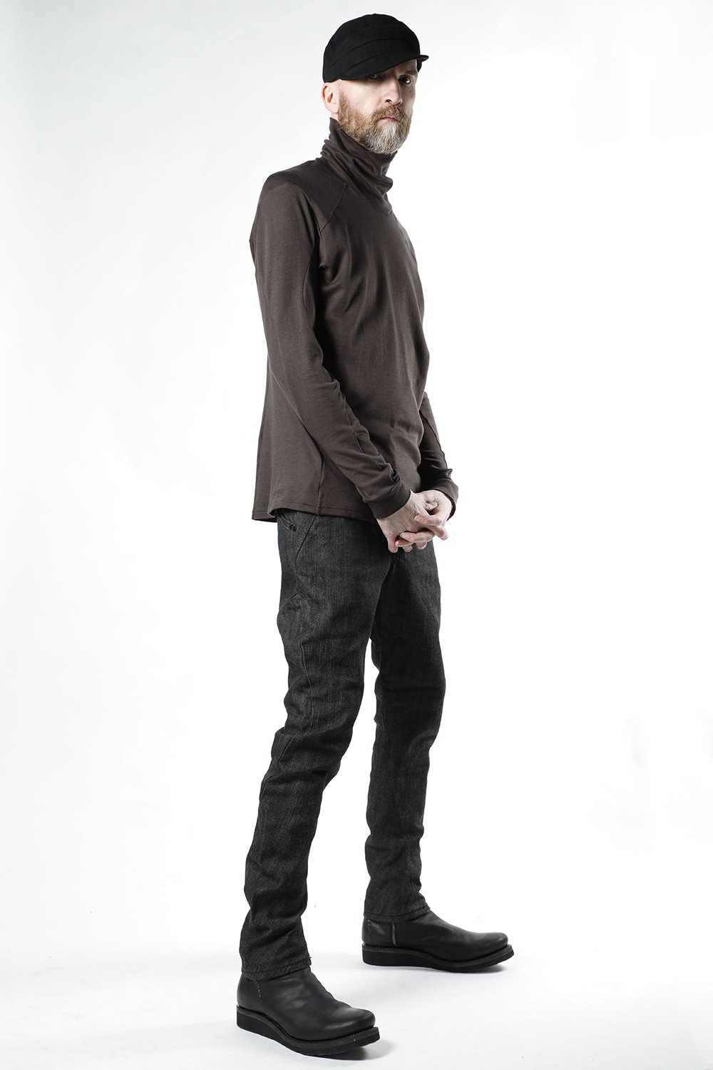 High neck long sleeve soft jersey Brown Gray