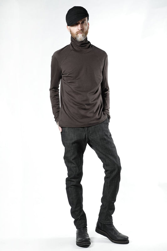 High neck long sleeve soft jersey Brown Gray