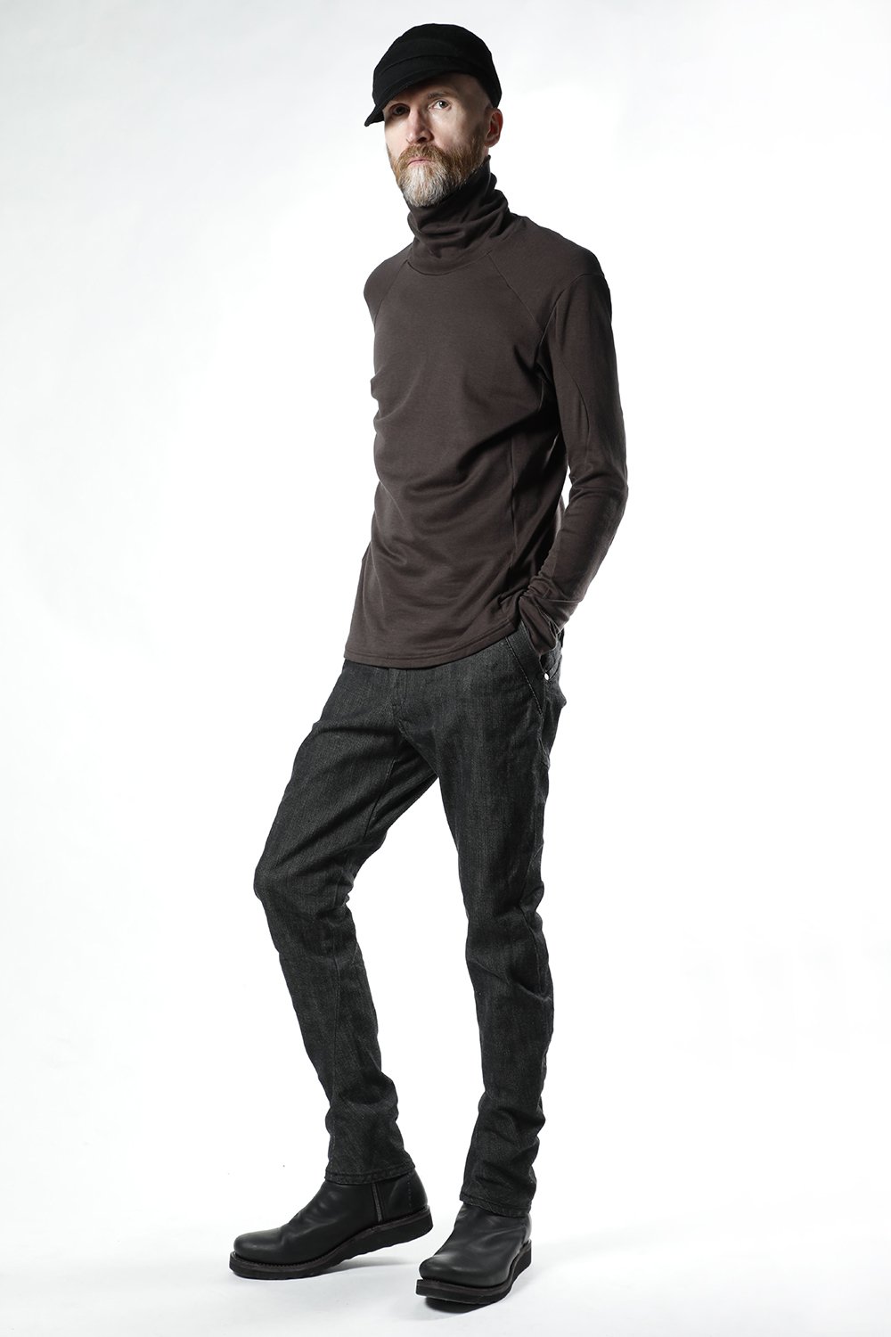 High neck long sleeve soft jersey Brown Gray