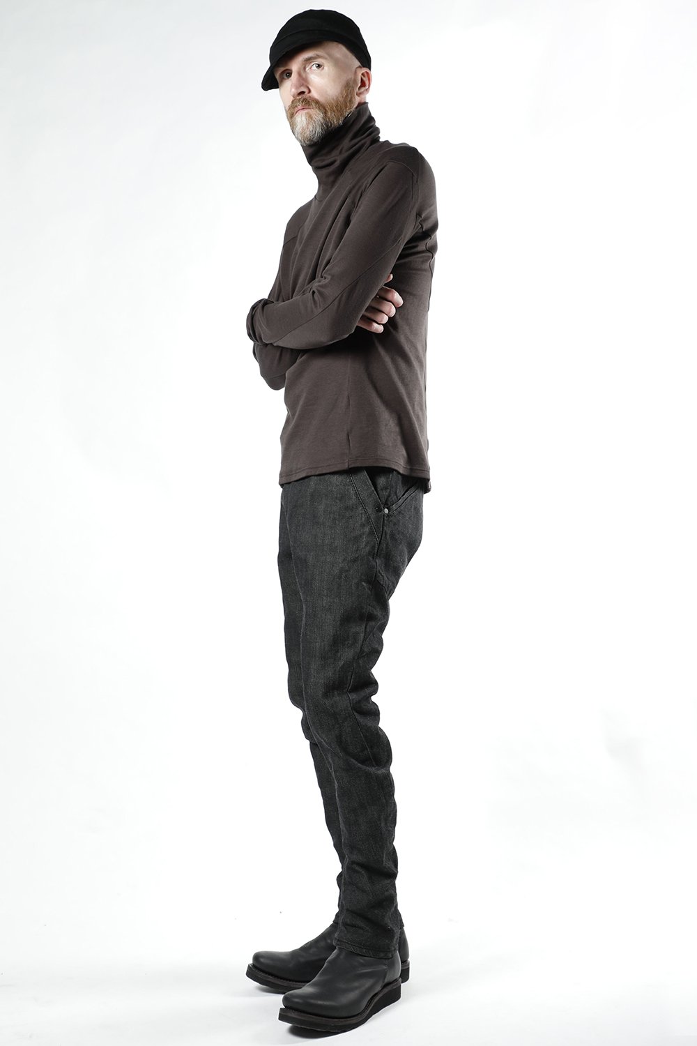 High neck long sleeve soft jersey Brown Gray