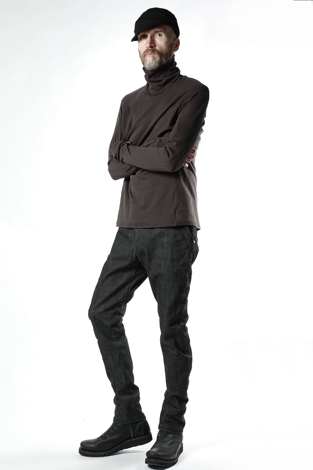 High neck long sleeve soft jersey Brown Gray