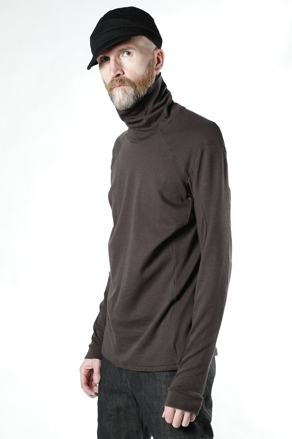 High neck long sleeve soft jersey Brown Gray