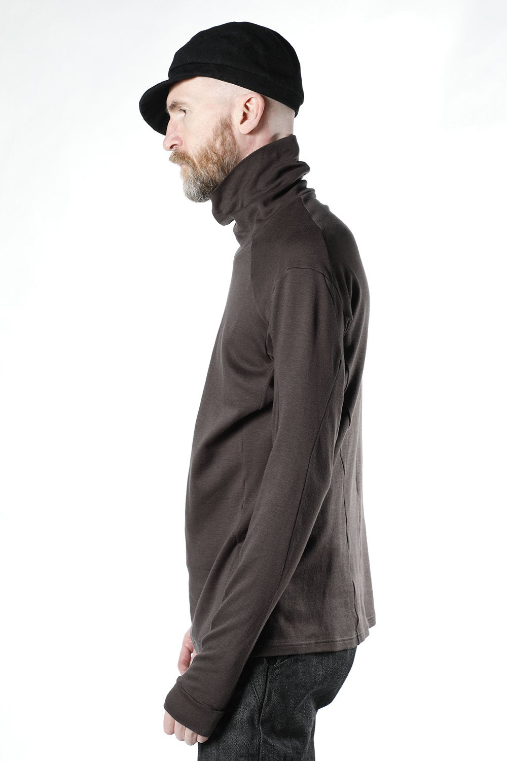 High neck long sleeve soft jersey Brown Gray