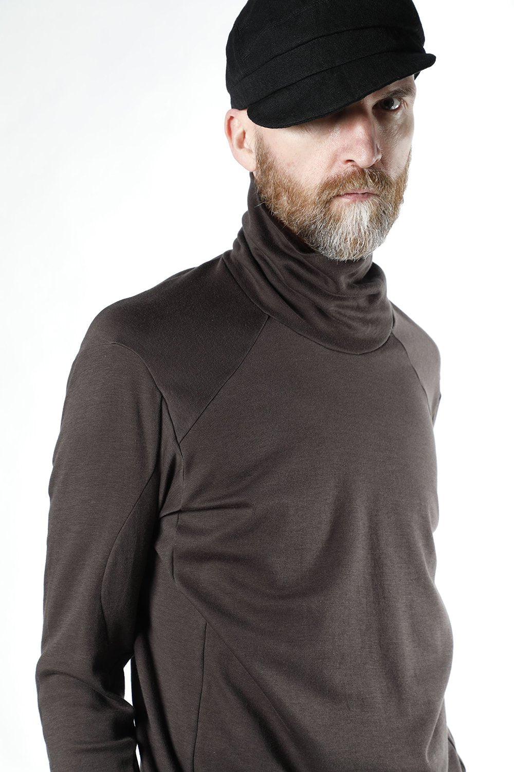 High neck long sleeve soft jersey Brown Gray