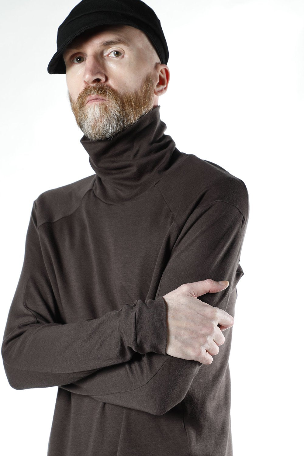 High neck long sleeve soft jersey Brown Gray