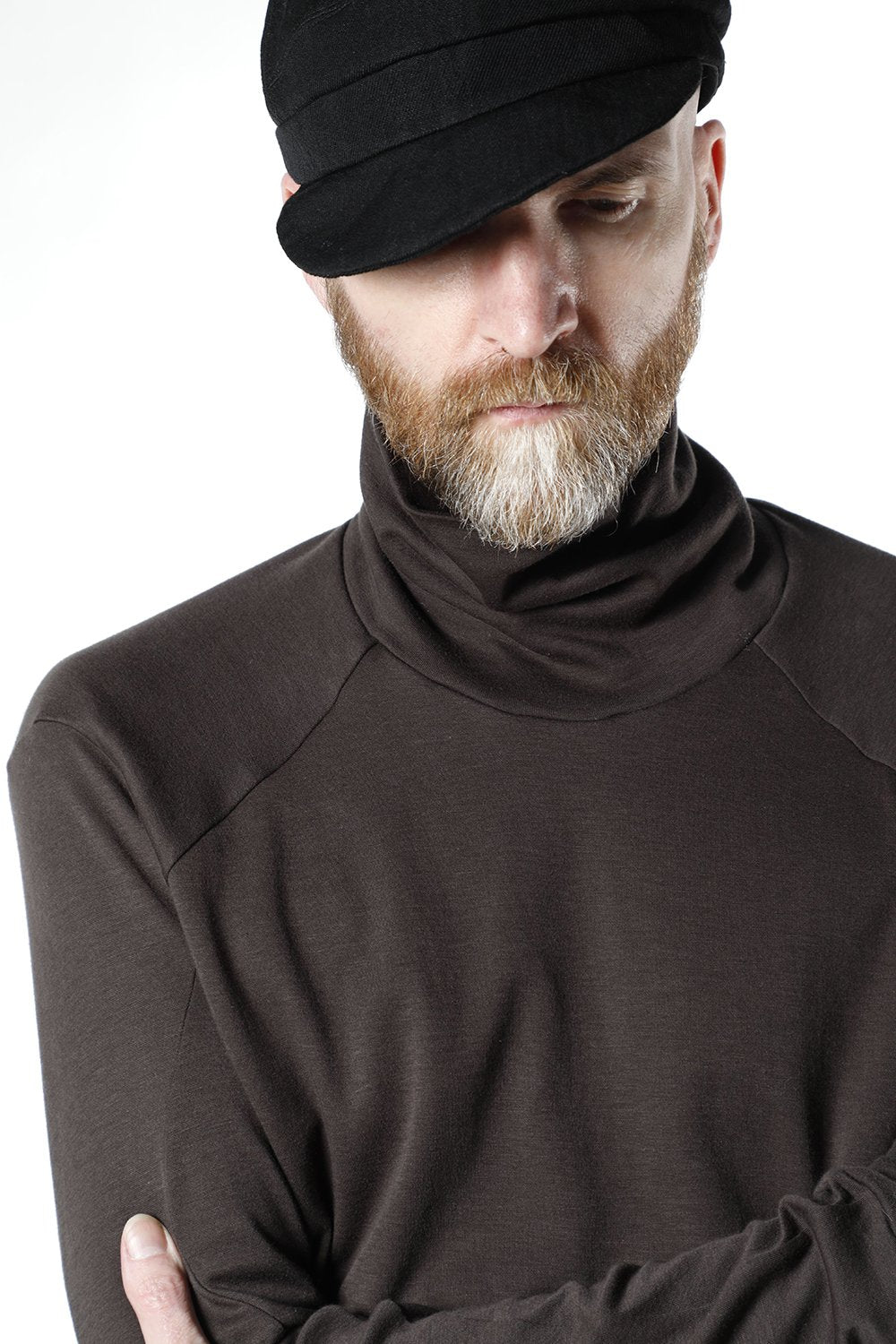 High neck long sleeve soft jersey Brown Gray