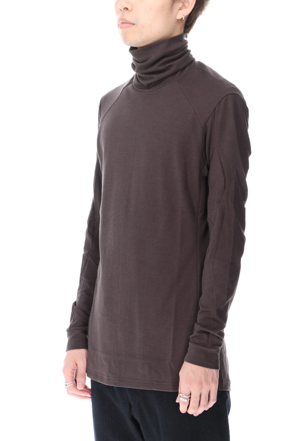 High neck long sleeve soft jersey Brown Gray