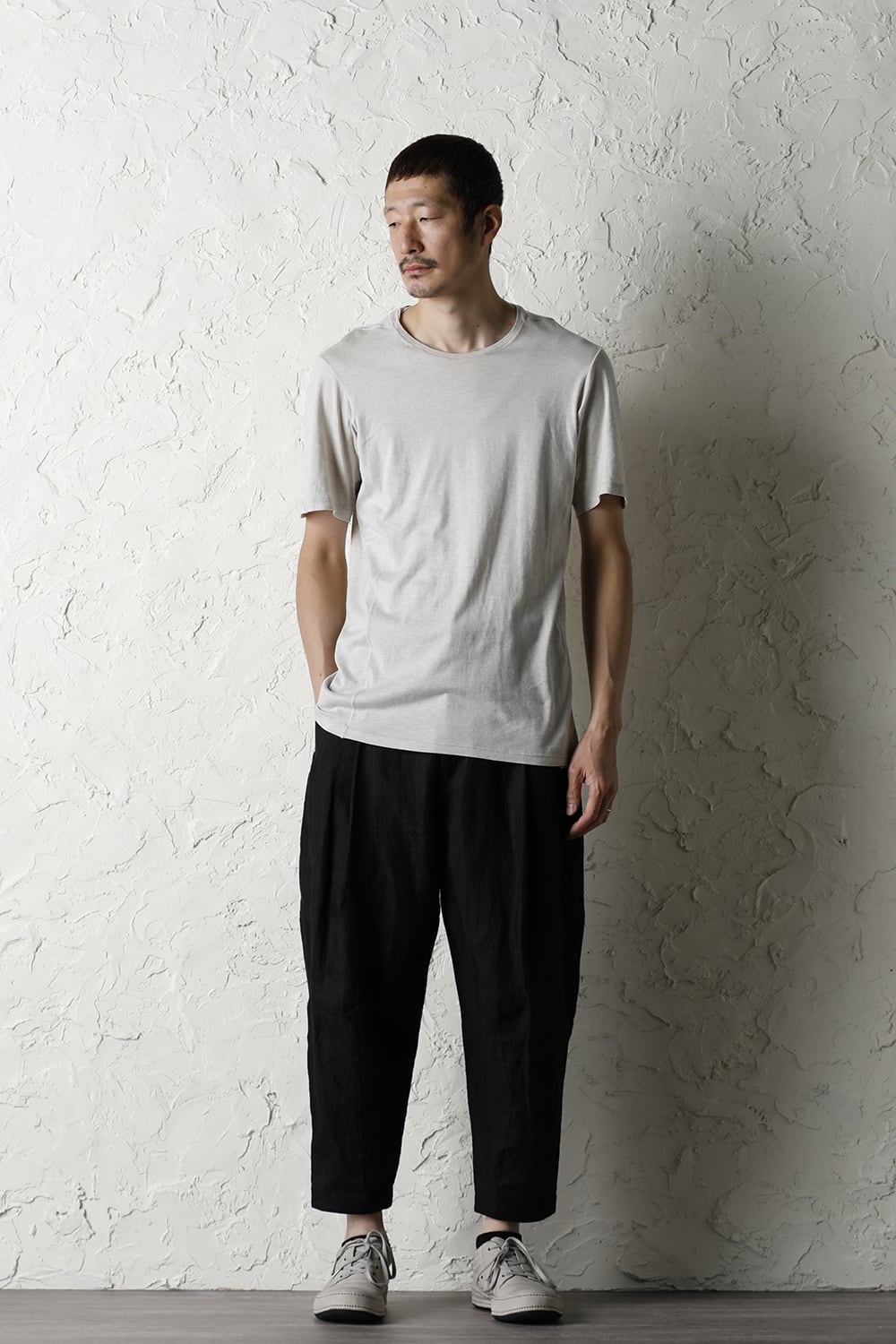 Short sleeve cotton / silk jersey White Gray