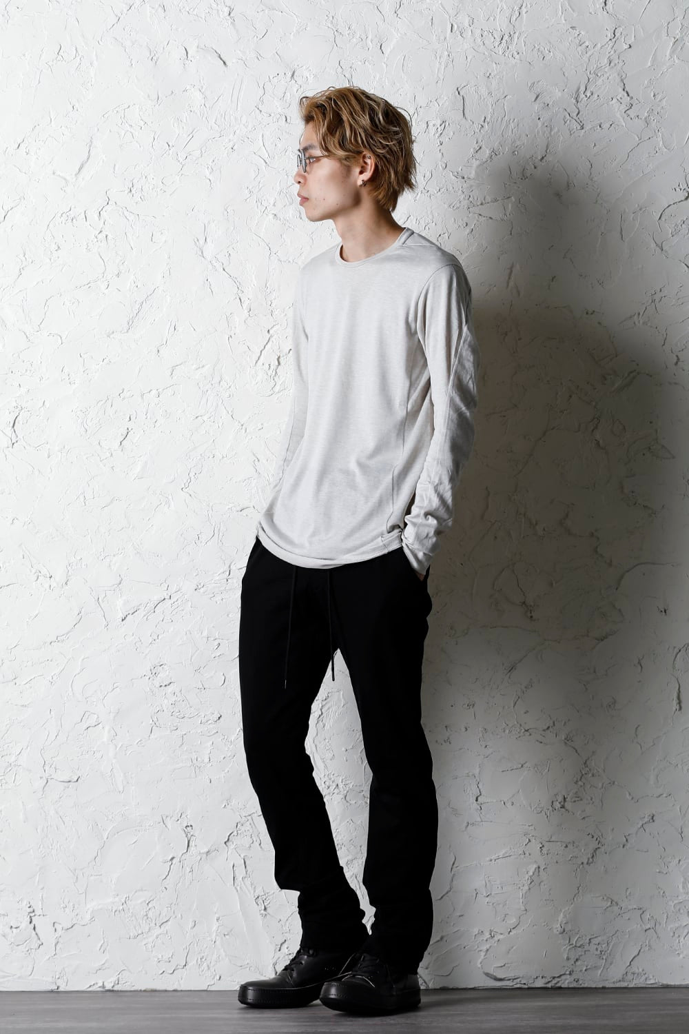 Long sleeve cotton / silk jersey White Gray