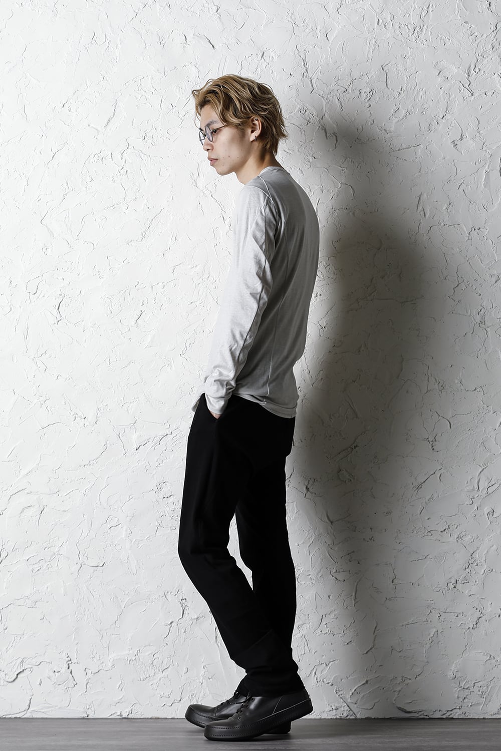 Long sleeve cotton / silk jersey White Gray