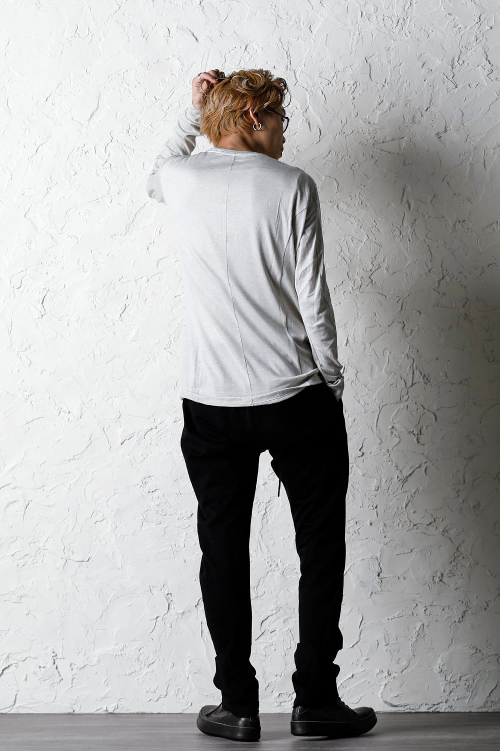 Long sleeve cotton / silk jersey White Gray