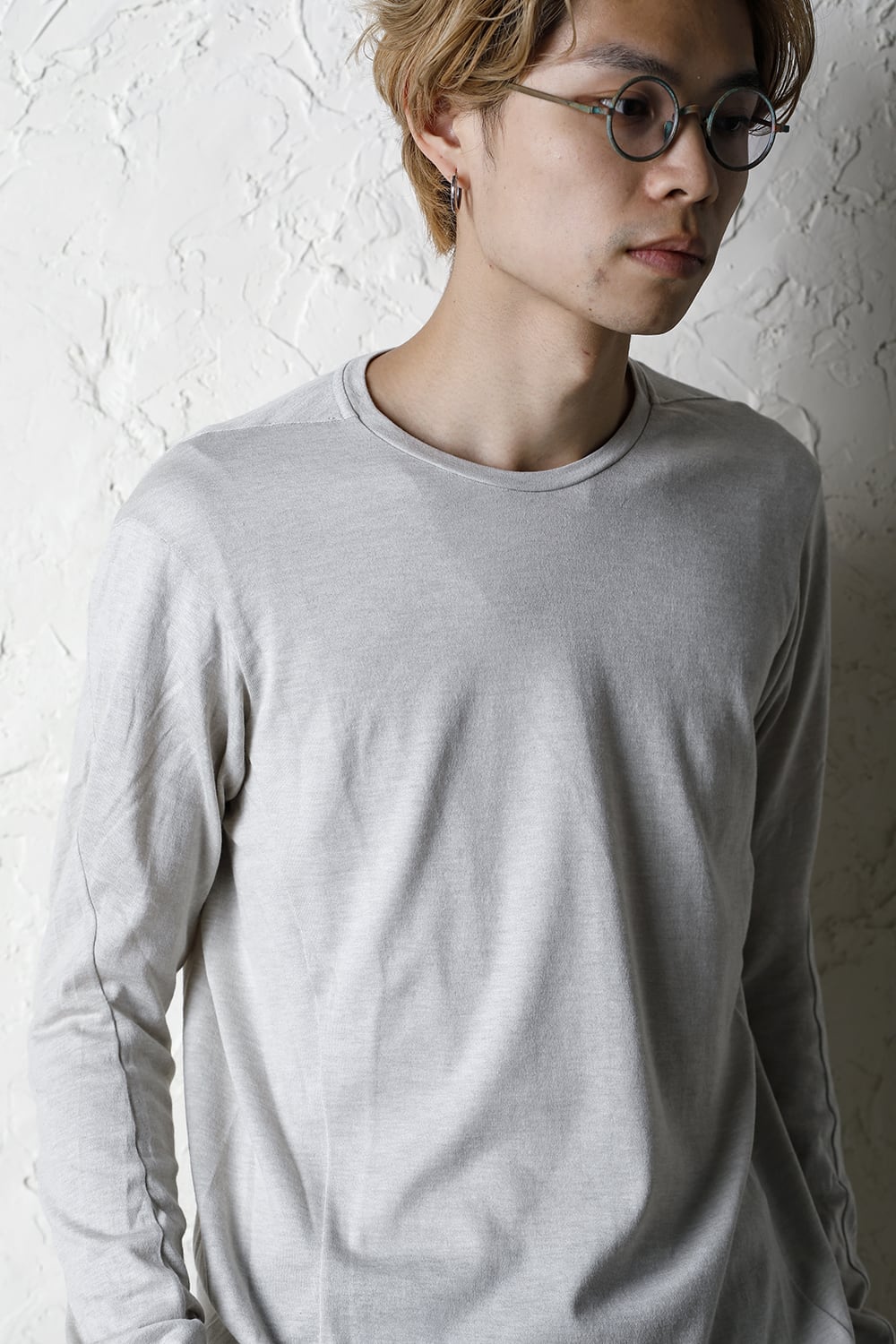 Long sleeve cotton / silk jersey White Gray