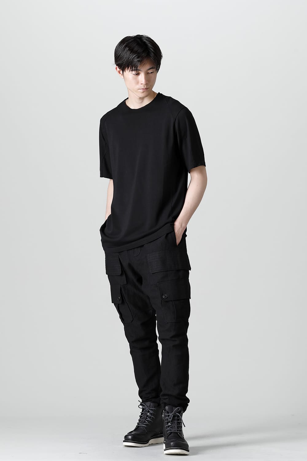 Short sleeve japanese paper jersey charcoal dyed  Black