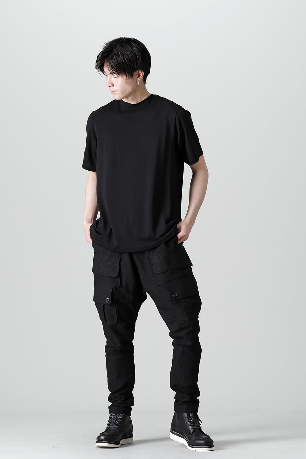 Short sleeve japanese paper jersey charcoal dyed  Black