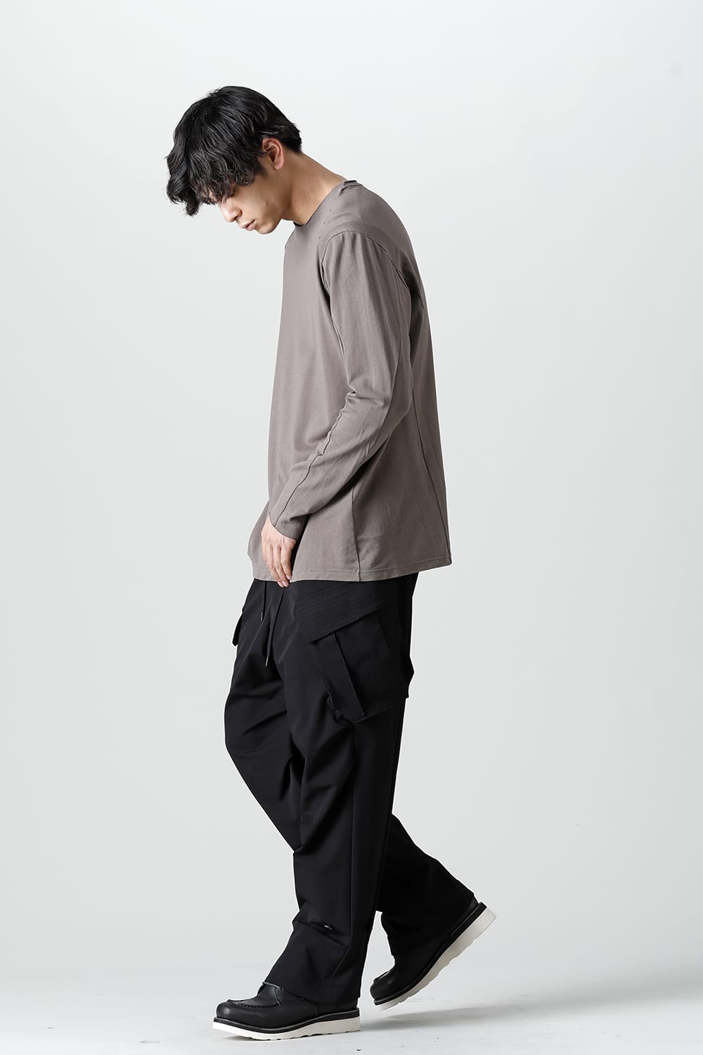 ロングスリーブ 和紙ジャージー チャコールダイ  ライトグレー