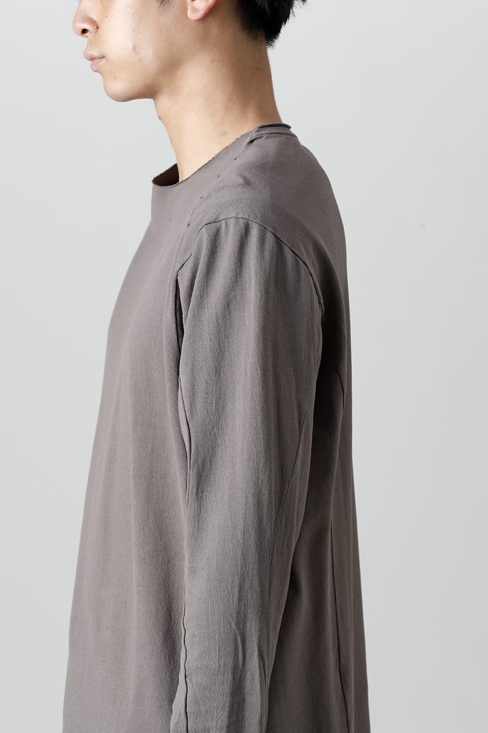 ロングスリーブ 和紙ジャージー チャコールダイ  ライトグレー