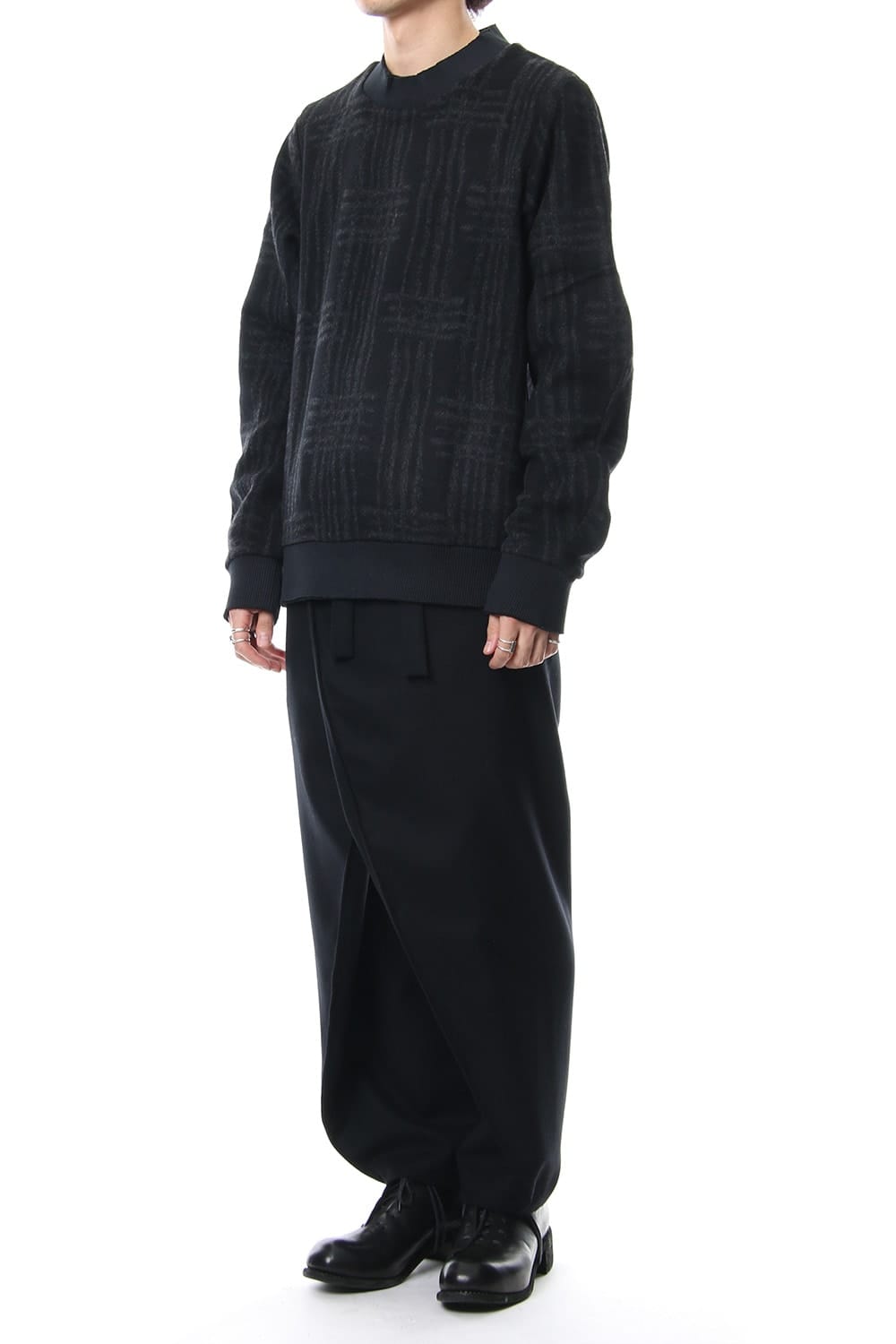 Pullover CT63 Grid Pattern Jaquard Wool Beaver Finished