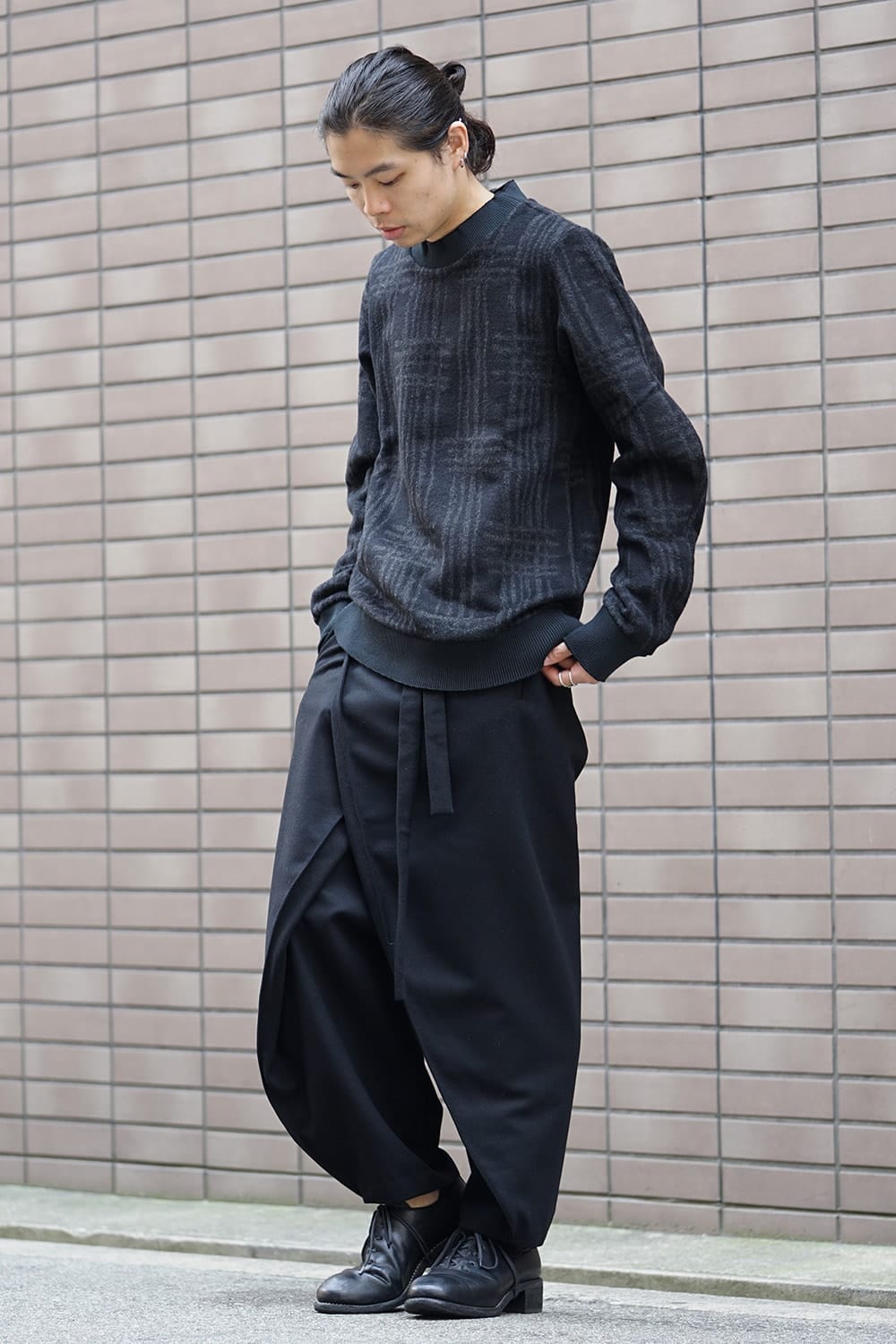 Pullover CT63 Grid Pattern Jaquard Wool Beaver Finished