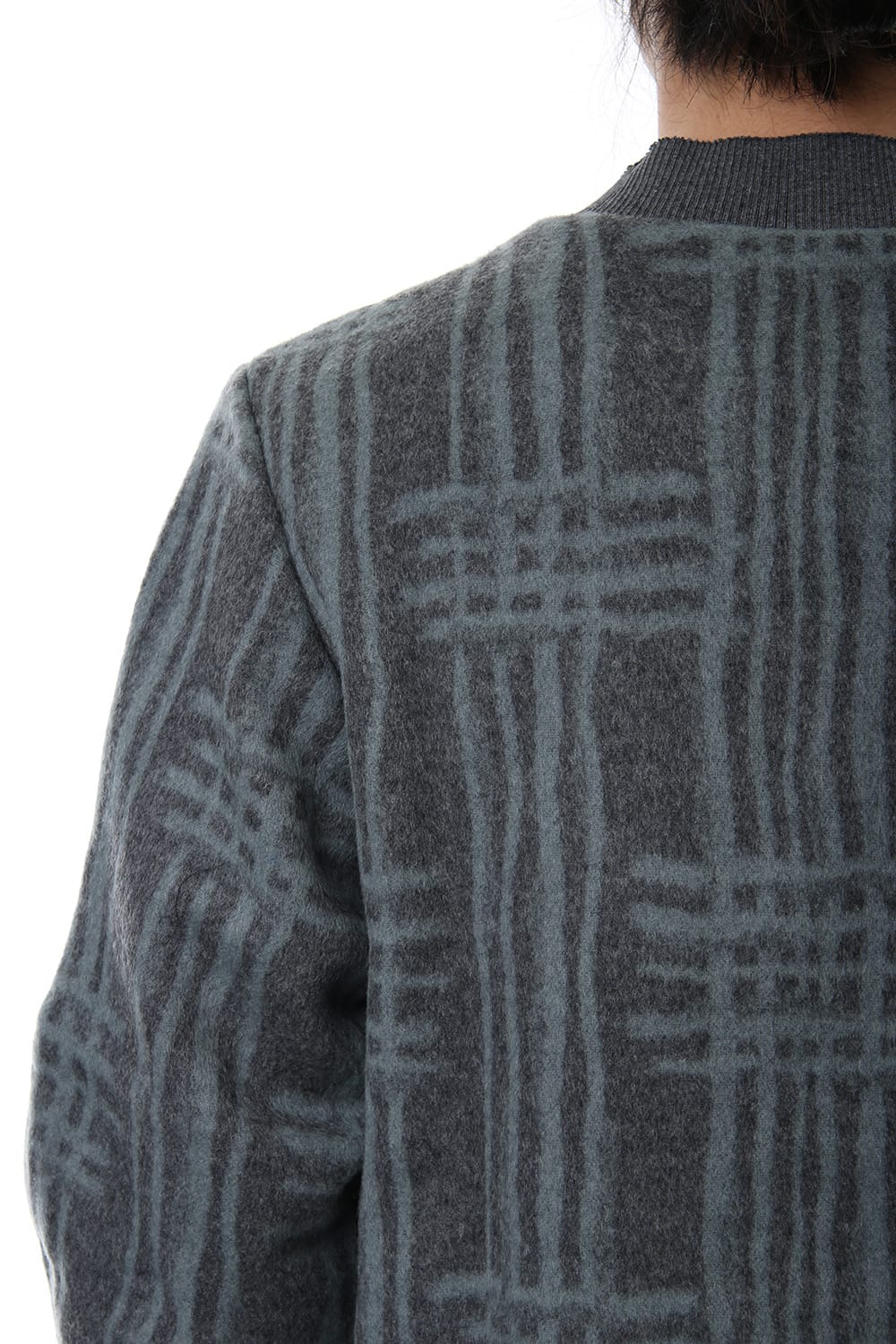 Pullover CT63 Grid Pattern Jaquard Wool Beaver Finished Gray Green
