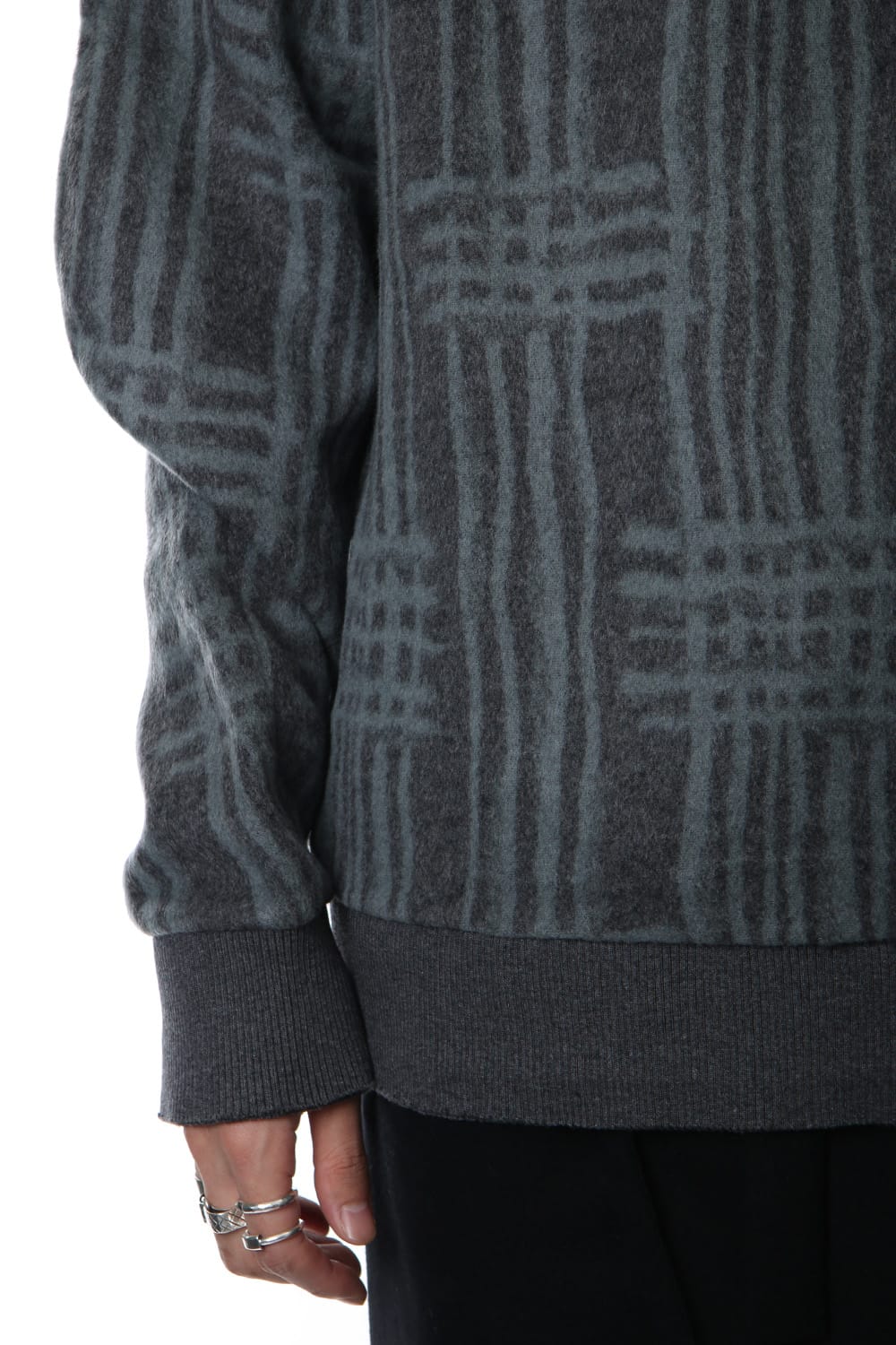 Pullover CT63 Grid Pattern Jaquard Wool Beaver Finished Gray Green