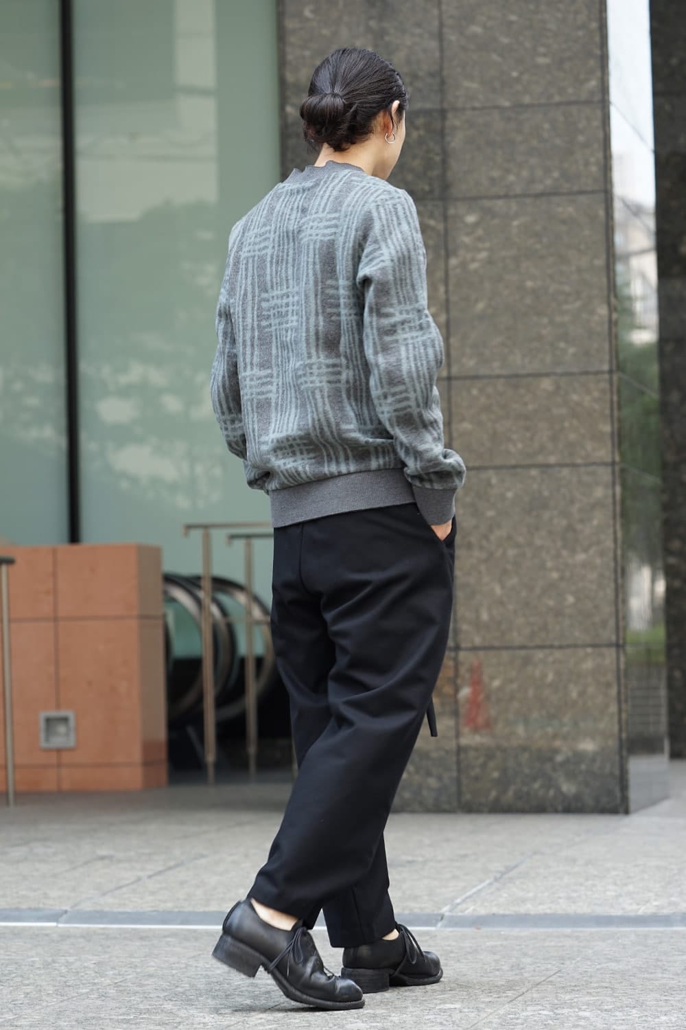 Pullover CT63 Grid Pattern Jaquard Wool Beaver Finished Gray Green